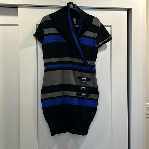 Black, Grey and Blue Sweater Dress - Picture 1 of 4